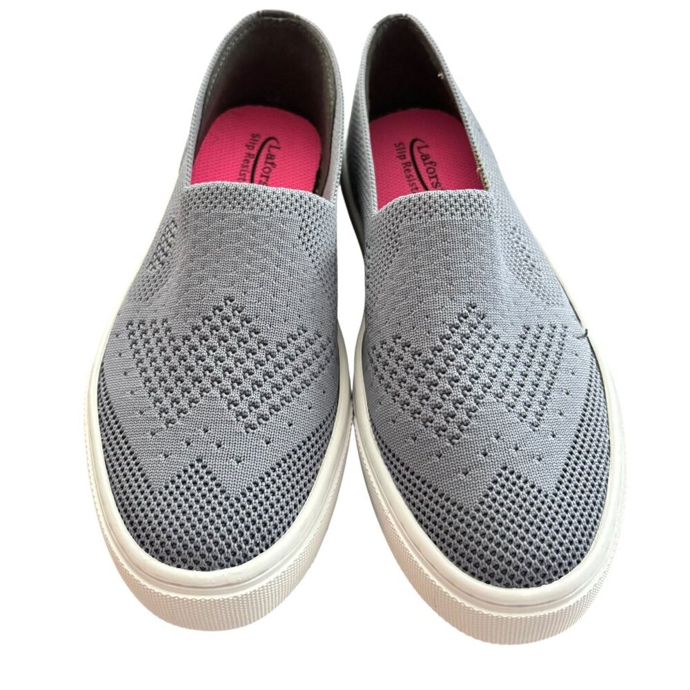 Laforst Slip Resistant Jazz Slip On Flats Womens 6.5 Gray Mesh Safety Soles NEW